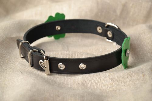 Handmade leather dog collar with decor - MADEheart.com