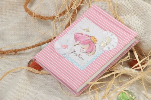 Rosa gestreiftes schönes Notizbuch mit Motiv handgefertigt mit weichem Umschlag - MADEheart.com