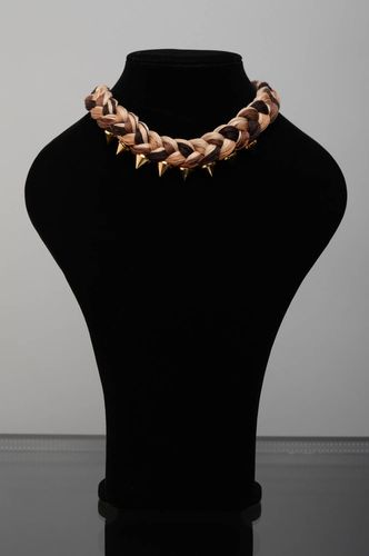 Woven necklace with metal studs - MADEheart.com