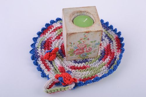 Handgemachter Teelichthalter aus Holz mit Bild in Decoupage Technik für Interieur - MADEheart.com