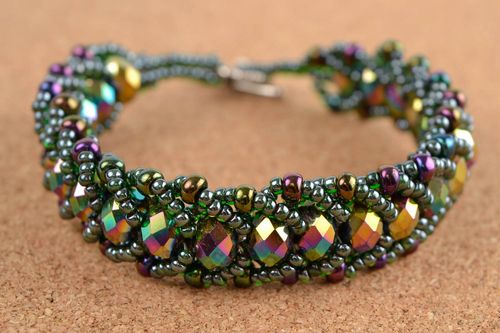 Designer seed beaded bijouterie bracelet unique handmade present for woman - MADEheart.com