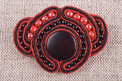 Handmade soutache brooch beaded brooch pin textile brooch jewelry gifts for her - MADEheart.com