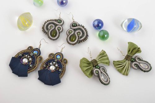 3 pairs of handmade soutache earrings cool jewelry designer accessories for girl - MADEheart.com