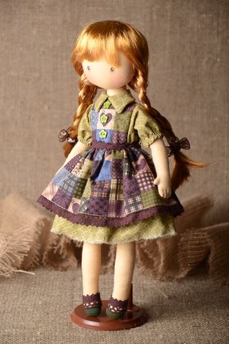 Handmade collectible doll soft doll on stand nursery decor decorative use only - MADEheart.com