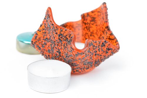 Bougeoir design fait main Support bougie orange technique fusing Cadeau original - MADEheart.com