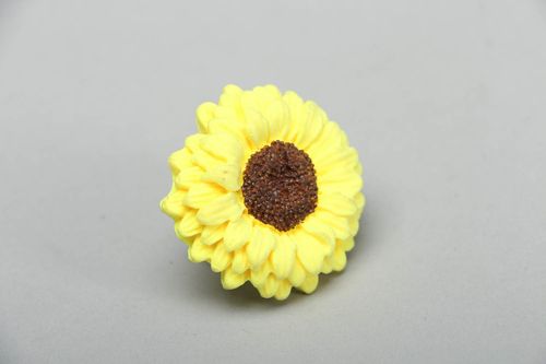 Polymer clay ring in the shape of sunflower - MADEheart.com
