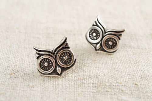 Unusual handmade metal stud earrings costume jewelry fashion accessories - MADEheart.com