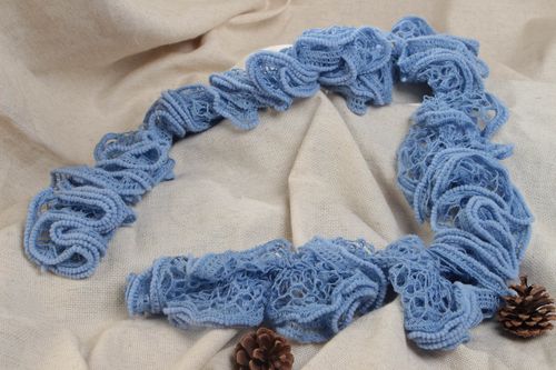 Beautiful stylish womens handmade narrow crochet scarf of blue color - MADEheart.com