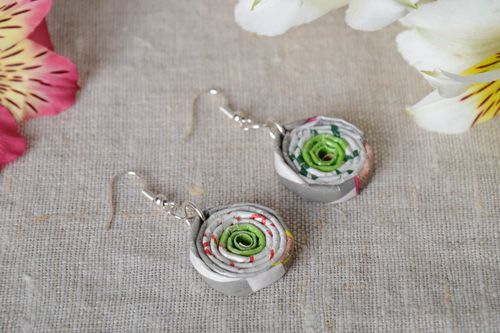 Handmade designer paper tubes earrings light summer stylish beautiful accessory - MADEheart.com