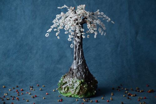 Handmade decorative happiness tree with white beads Sakura for table decoration - MADEheart.com