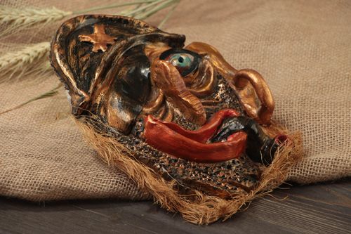 Stylish pirate mask handmade clay decorative wall panel for interior - MADEheart.com