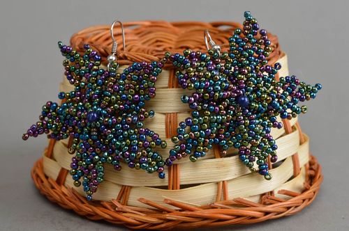 Handmade beaded jewelry flower earrings dangling earrings top gifts for women - MADEheart.com
