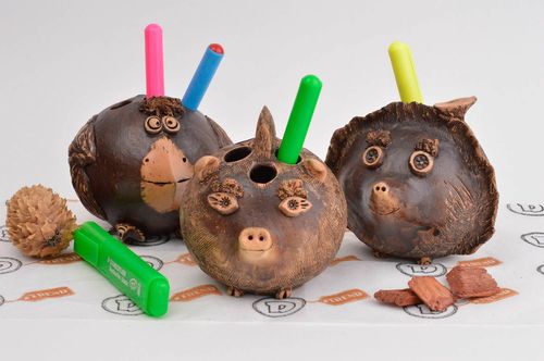 Pots à crayons 3 pcs Range-stylos faits main Accessoires de bureau original - MADEheart.com