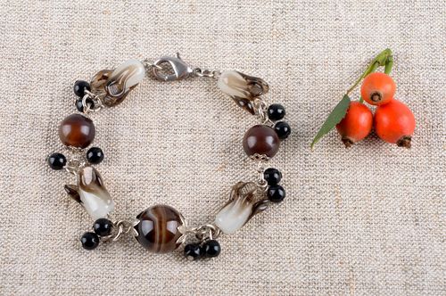 Unique seed beaded bijouterie handmade designer natural stones bracelet for her - MADEheart.com