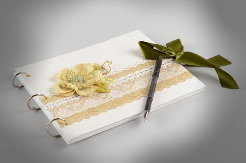 Handmade tender designer scrapbooking well wishes book with green ribbon ties - MADEheart.com