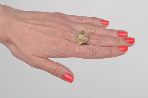 Кольцо с натуральным камнем рутиловым кварцем ручной работы женское красивое - MADEheart.com