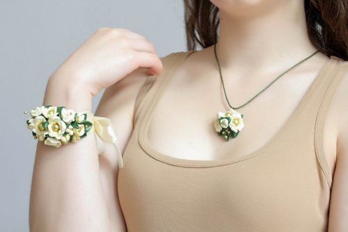 Conjunto de jóias artesanais de argila de polímero Folha de ouro - MADEheart.com