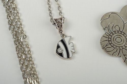 Handmade pendant fashion metal accessories women striped fish pendant girl gift  - MADEheart.com