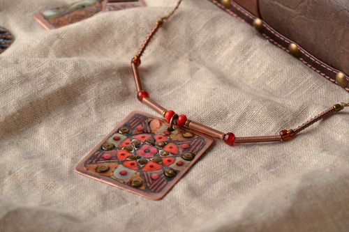 Ethnic enamel painted copper pendant - MADEheart.com