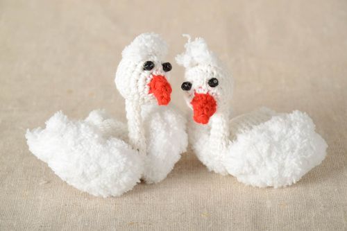 Crocheted present for kids stylish handmade toys unusual soft toys swans - MADEheart.com