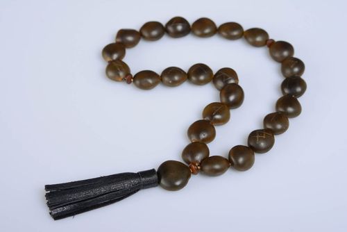 Handmade unusual wooden rune rosary with genuine leather for pray - MADEheart.com