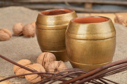 Set of 2 beautiful handmade designer clay glasses with painting 150 ml each  - MADEheart.com
