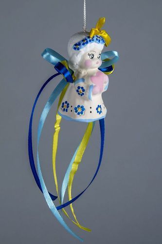 Cloche faite main en céramique bleu avec jaune - MADEheart.com