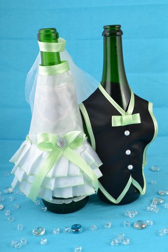 Set of 2 handmade unusual beautiful wedding bottle covers groom and bride - MADEheart.com