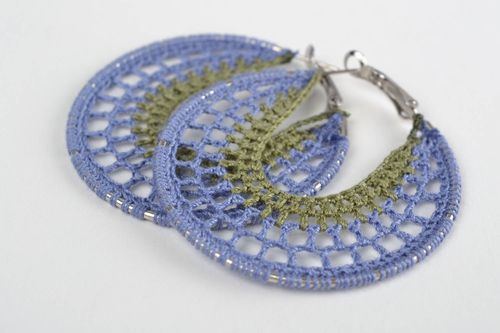 Beautiful handmade textile woven earrings with metal hoops - MADEheart.com