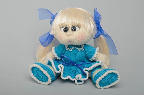 Soft knit toy Girl in Blue - MADEheart.com