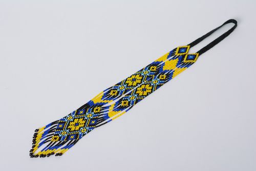 Beautiful bright womens handmade woven beaded gerdan necklace in ethnic style - MADEheart.com
