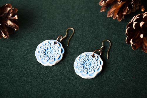 Handmade accessories round shaped ceramic earrings beautiful flower earrings - MADEheart.com
