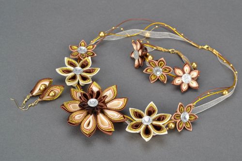 Schmuck Set Kanzashi Ohrringe Armband und Collier  - MADEheart.com