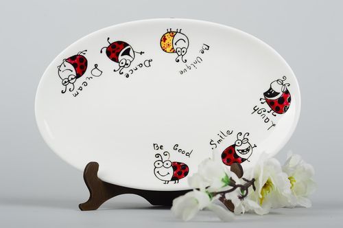 Assiette décorative Déco fait main ovale en céramique peinture Vaisselle déco - MADEheart.com