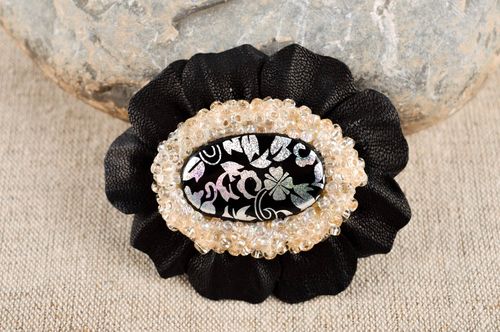 Handmade brooch in vintage style designer leather accessory stylish brooch - MADEheart.com
