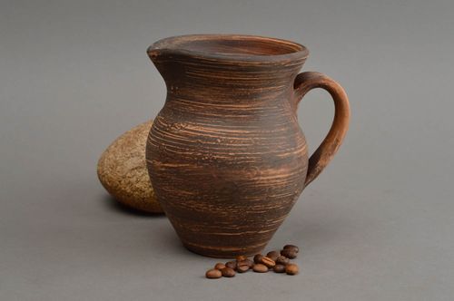 12 oz clay lead-free milk pitcher with handle in brown color 0,75 lb - MADEheart.com