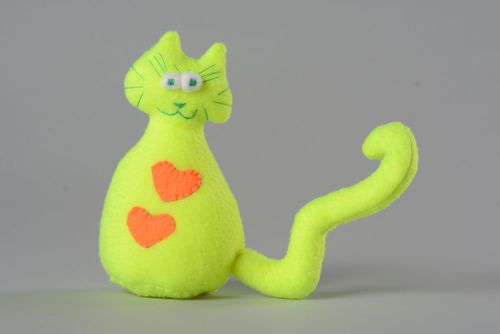 Soft toy in the shape of a yellow and green cat - MADEheart.com