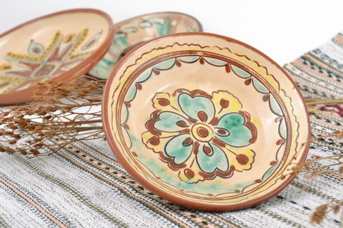 Decorative handmade wall plate with glaze painting small kitchen pottery - MADEheart.com