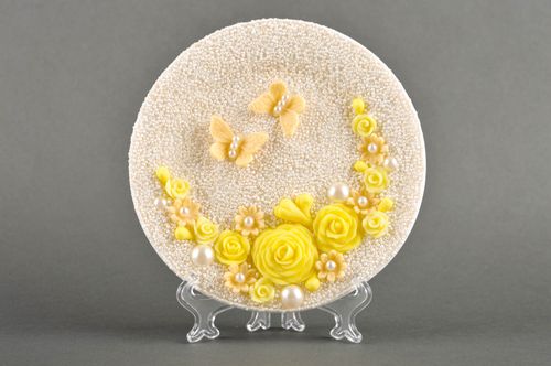 Assiette décorative Décoration fait main Vaisselle déco Fleurs jaunes design - MADEheart.com