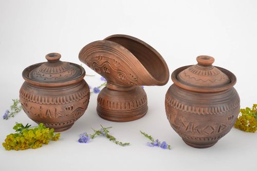 Set of handmade pottery napkin holder sugar bowl and salt shaker 3 pieces - MADEheart.com
