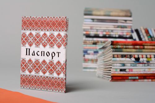 Homemade artificial leather passport cover with print in ethnic style - MADEheart.com