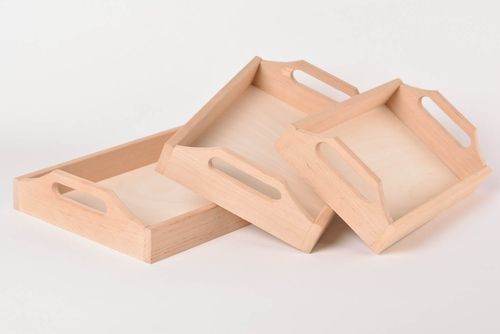 Handmade wooden tray 3 pieces breakfast tray kitchen supplies home goods - MADEheart.com