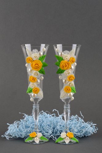 Handmade wedding decor 2 decorated wine glasses champagne glasses unique gifts - MADEheart.com