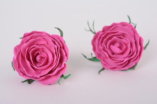 Set of handmade foamiran flower hair ties in the shape of roses 2 items - MADEheart.com