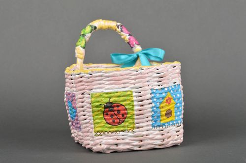 Beautiful handmade paper basket woven basket newspaper craft home goods - MADEheart.com