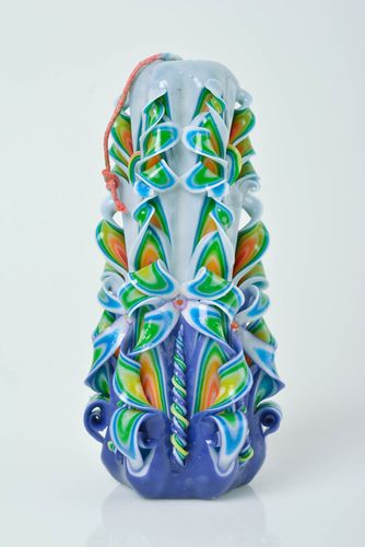 Bougie sculptée artisanale multicolore faite main grande originale décorative - MADEheart.com