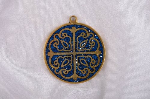 Modern pendant with natural stones handmade brass pendant metal bijouterie - MADEheart.com