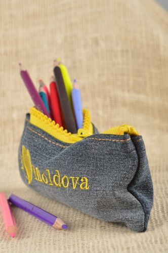 Handmade denim pencil case beautiful pencil box handmade pen box case for school - MADEheart.com