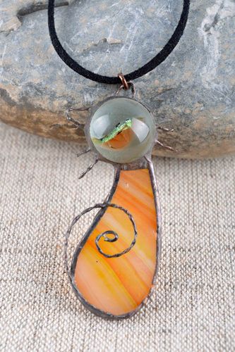 Handmade glass pendant unique fusing technique necklace designer present for her - MADEheart.com