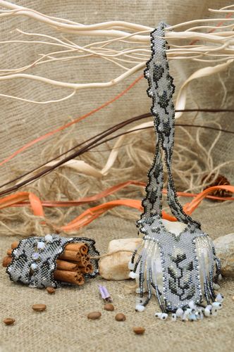 Handmade womens jewelry set 2 items beaded gerdan necklace and bracelet Shades of Gray - MADEheart.com